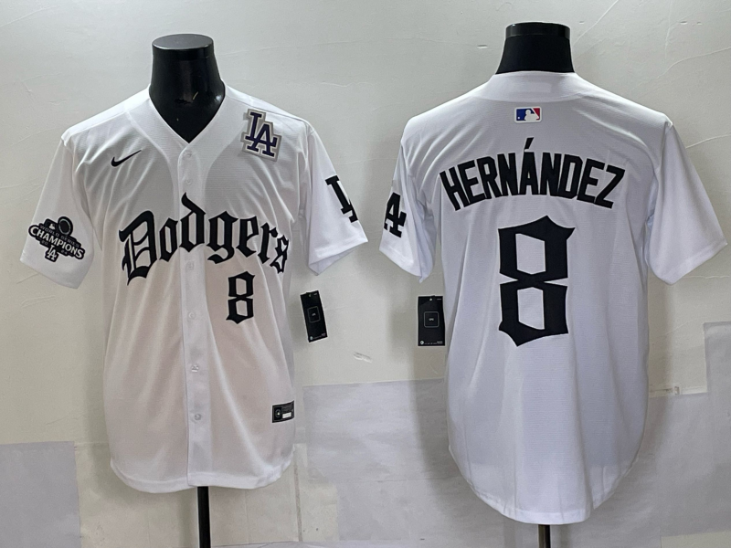 Men Los Angeles Dodgers #8 Hernandez white Nike 2025 MLB jersey 006